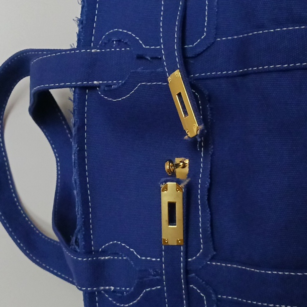 Boatkin Look Navy Blue Tote Bag with Gold Accents - Picture 4 of 6
